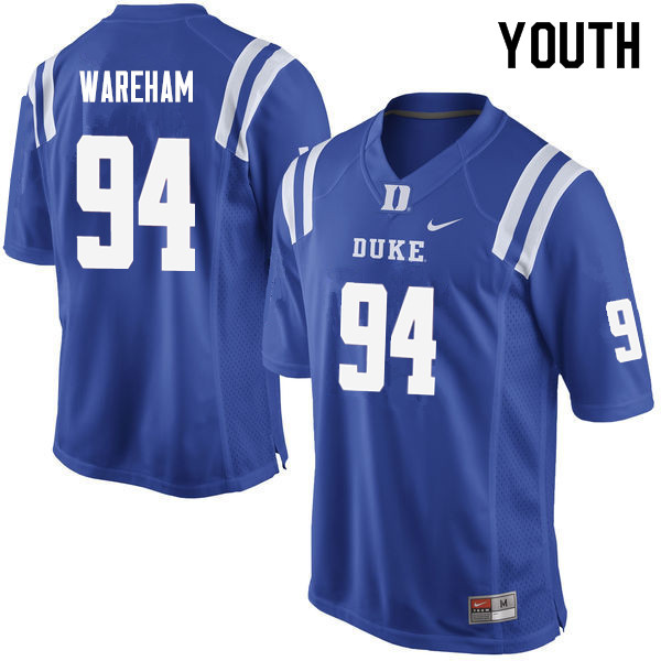 Youth #94 Collin Wareham Duke Blue Devils College Football Jerseys Sale-Blue